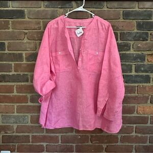 Talbot | Linen Pink Popover Shirt Blouse Roll Tab Sleeve Sz 3X